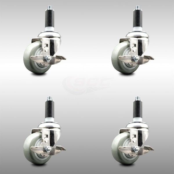Service Caster 3 Inch 316SS Gray Poly Swivel 1 Inch Expanding Stem Caster Set Brake SCC SCC-SS316EX20S314-PPUB-TLB-1-4 - main